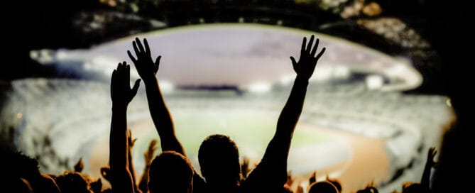 football or soccer fans at a game in a stadium world cup