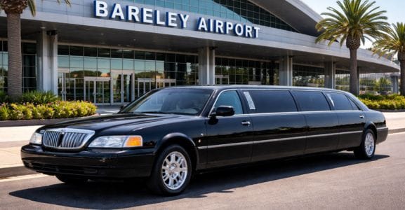 Black limousine parked at Bradley Airport terminal