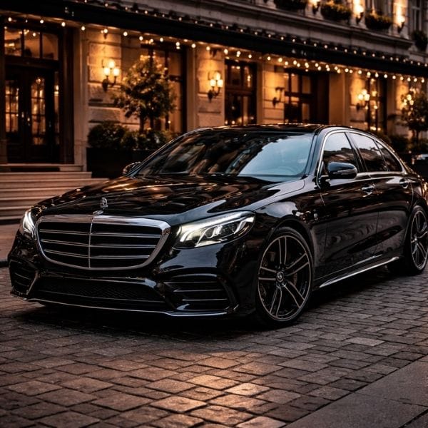 Luxury black car with sleek design and glossy finish